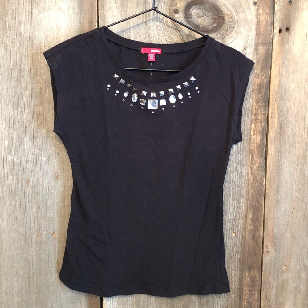 BONGO Black Jewel Detail Stretch Top Size Small